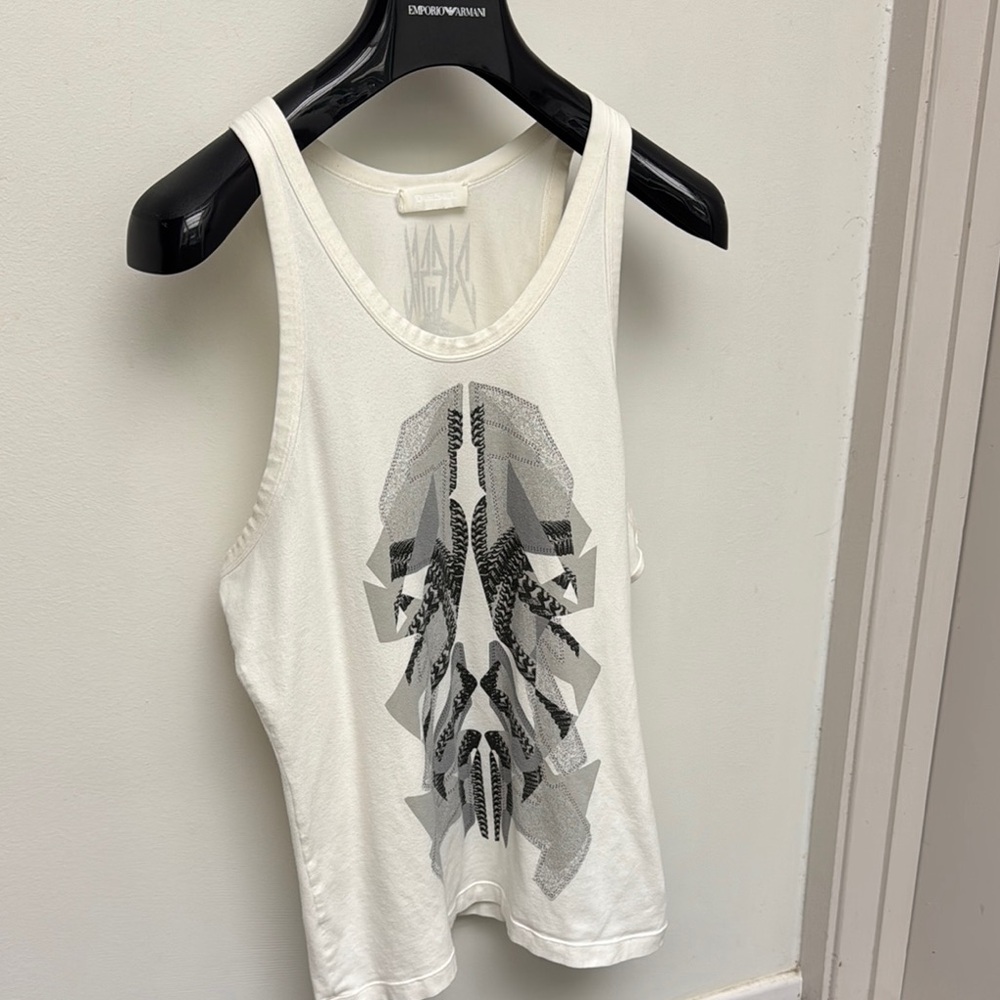 Vintage men’s 90s runway Deisel Japan White Graphic Tank Top M